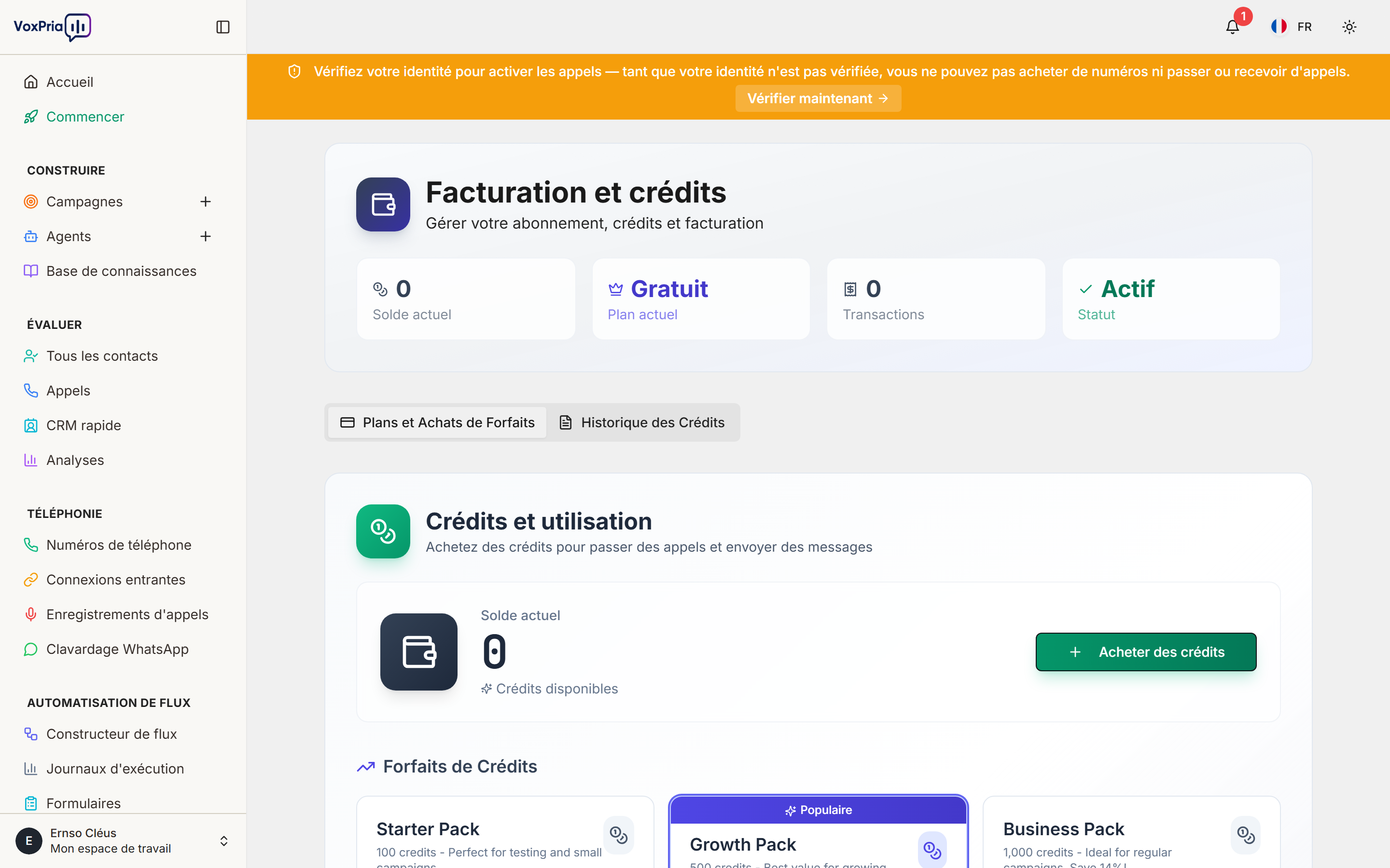 Facturation et crédits
