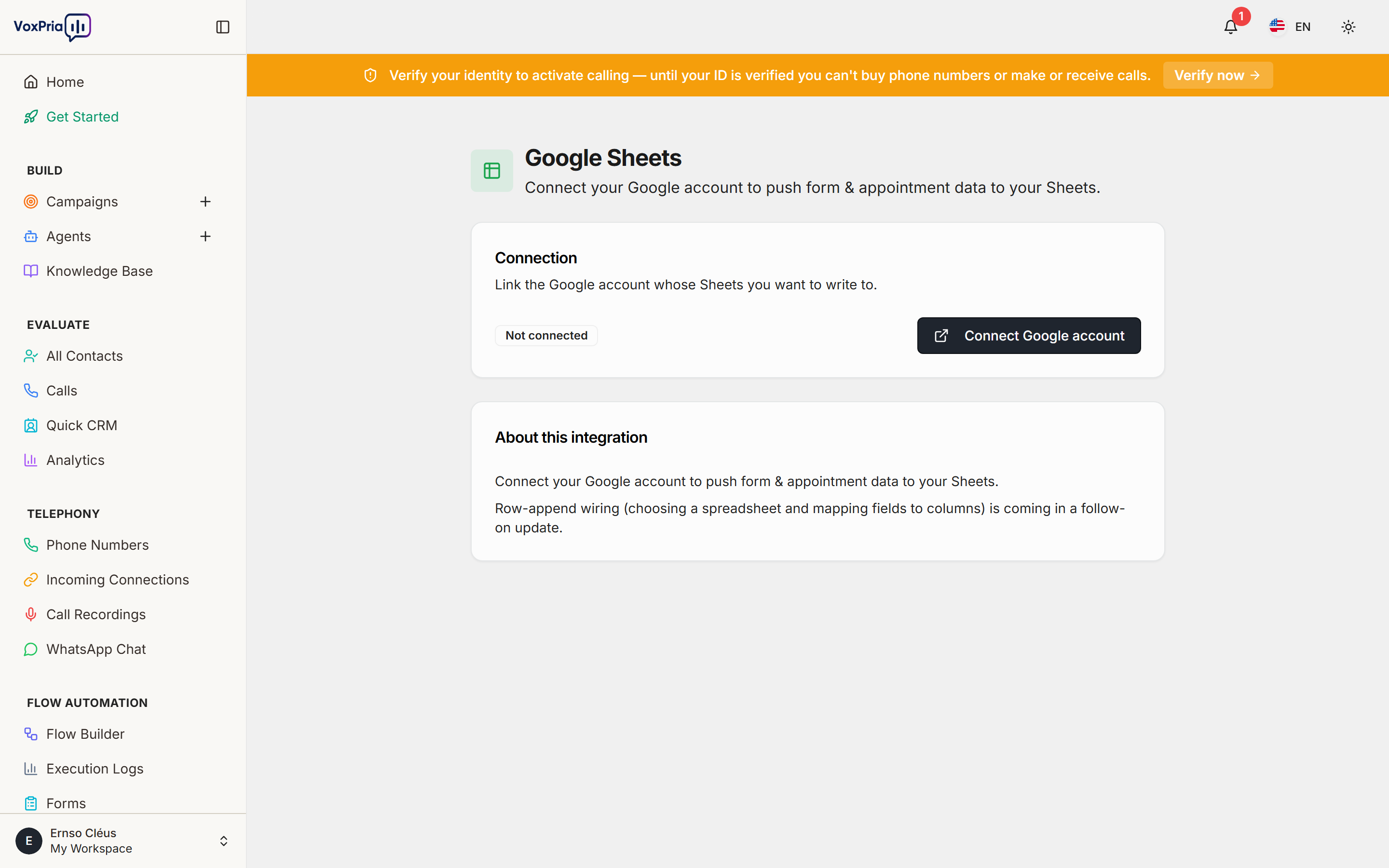 VoxPria Google Sheets integration